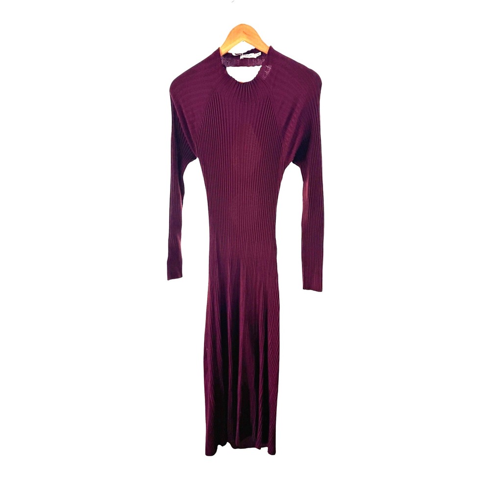 Lush "After Hours" Ribbed Knit Maxi Dress M Burgundy Long Sleeve Cutout Mock